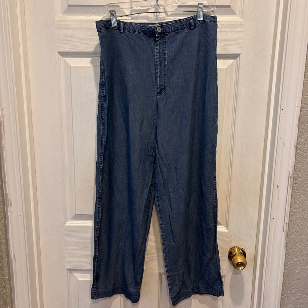 VTG Cherokee Women Denim Tencel Wide Leg Ankle Pants Sz 14 Blue High Rise Casual